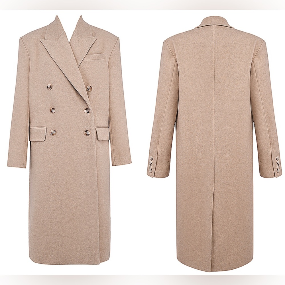 NWOT HOUSE OF CB CARTER OATMEAL DOUBLE BREASTED WOOL COAT. SIZE S - Picture 2 of 12